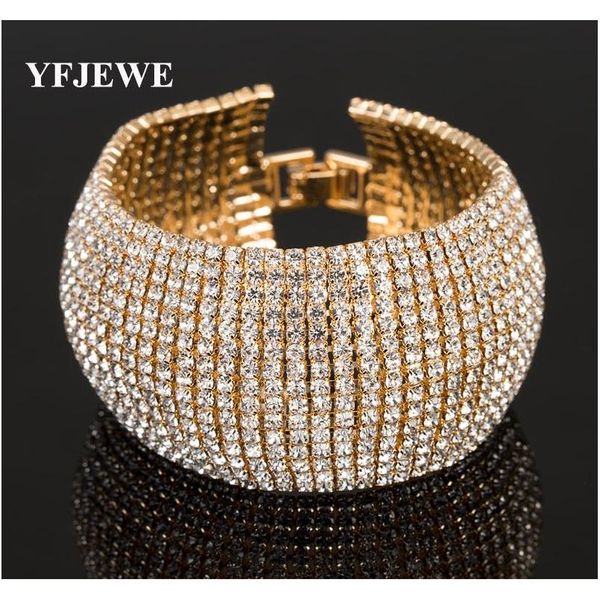 

yfjewe fashion full rhinestone jewelry for women luxury classic crystal pave link bracelet bangle wedding party accessories b122 ik62i, Silver
