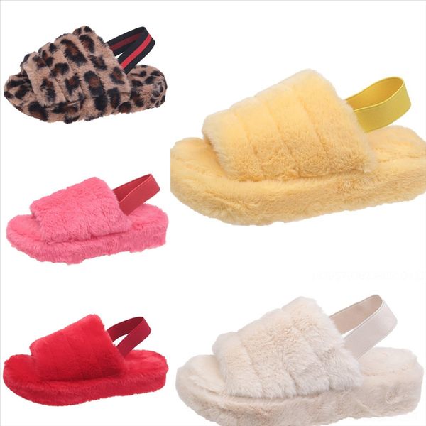 

eief outdoor slip slippers female faux fur slippers women plush warm slippers comfortable inside increase open toe plush and new high, Black
