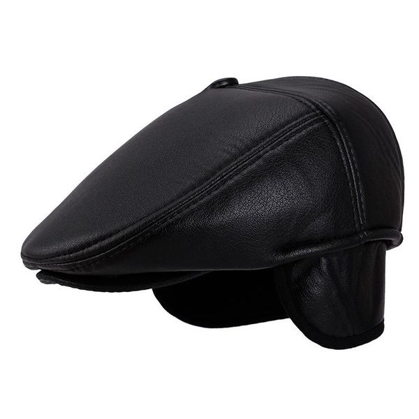 

мужские зимние hat thicker теплый искусственная кожа береты с шляпы bbydie alice_bag уши snapback моды язык cap мужской костяной папиной, Black;white