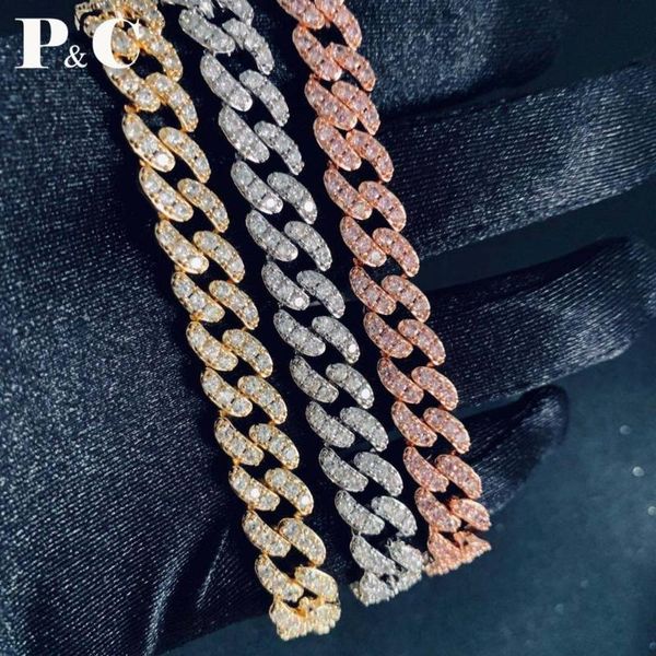 

10 мм золотой розовый miami cuban link цепи ожерелье bling zircon charm мужские женщины хип-хоп ювелирные изделия для вечеринки, Silver