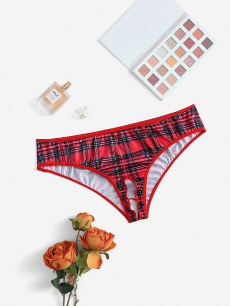 

plus plaid pattern panty 57qz#, Black;white