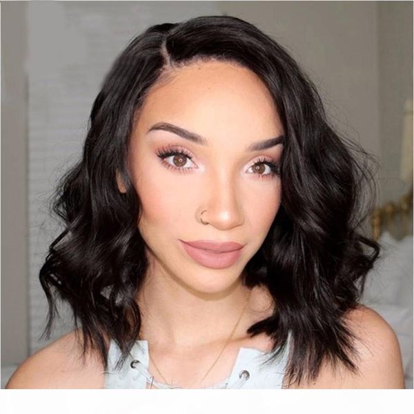 

100% virgin remy human hair charming mid-length bob loose wavy lace front human hair wigs natural hairline full lace wigs human hair, Black;brown