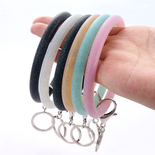 

silicone wrist ring fashion glitter bracelet sports keychain bracelets bangle round key rings large cute keyring gifts dhl