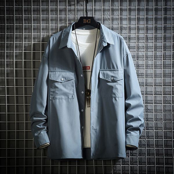 

2021 new new autumn solid long-sleeved male hong loose handsome college style big white shirt sale 10jf, White;black