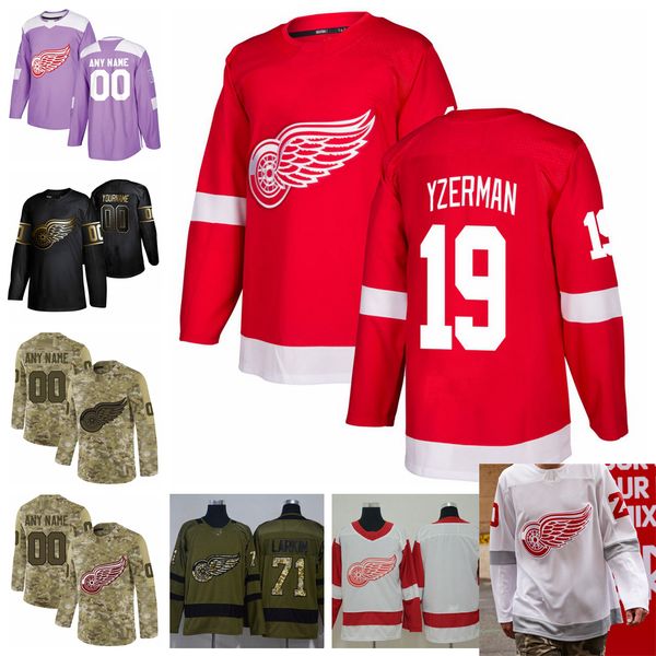 

2021 reverse retro customize #19 steve yzerman detroit red wings jerseys golden edition camo veterans day fights cancer hockey jerseys, Black;red