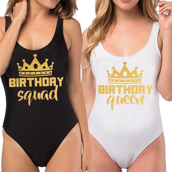 

birthday party one piece swimsuit birthday queen & squad lady crown castle lining high leg women swimsuit fun beachwears y200319, White;black