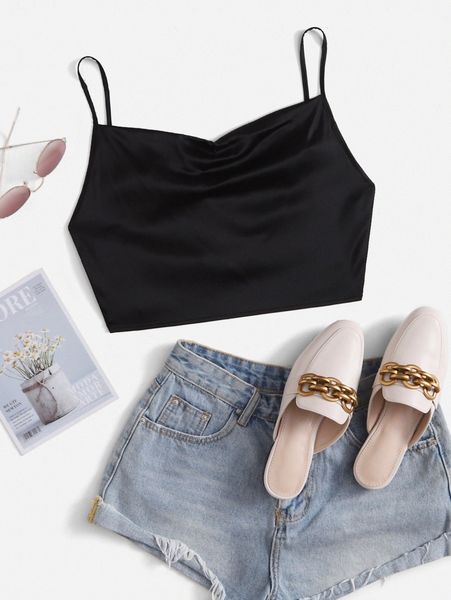 

tie back crop cami satin g6jf#, White