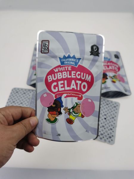 

white bubblegum gelato ziplock pouch empty bag local edibles packaging mylar bags wmtzrc jjxh