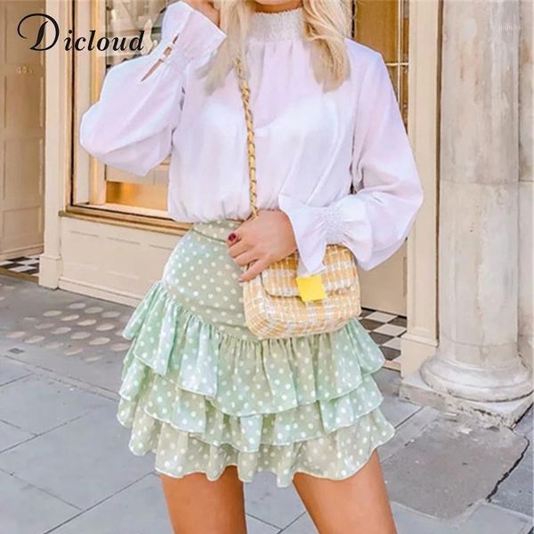 

dicloud casual polka dot women ruffle mini skirt fashion 2019 summer high waist green boho a line vintage skirts1, Black
