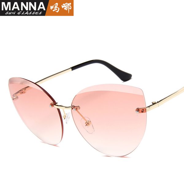 

new frameless trendy cat's eye sunglasses street scut edge glasses 2299, White;black