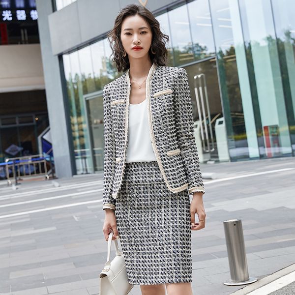 

long sleeve ol styles formal women business suits with skirt and jackets coat ladies professional blazers set 201102, White