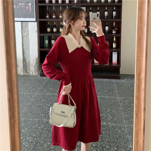 

2021 materni nursing cloth spring red polo neck knitted materni drs postpartum nursing sweater, White
