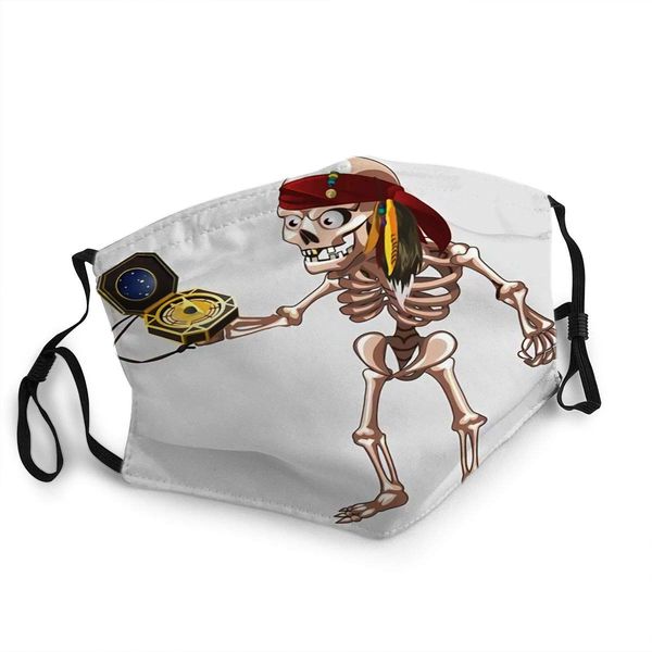 

mens womens mouth mask face field skeleton pirate with bandage holding ancient compass
