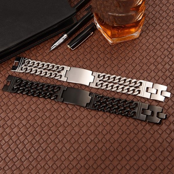 

7fmfw men's chain double fashion curved brand chain titanium steel men's bracelet jewelry brand jewelry curved double titanium ste, Golden;silver