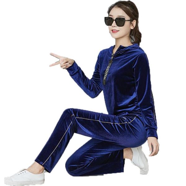 

ladies tracksuit velvet 2 piece sets womens outfits jogging femme chandal mujer fashion zipper coats jogger pants sportswear, Gray
