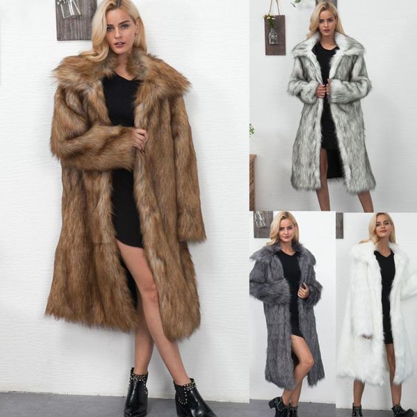 

fashion womans winter fur coat solid faux for fur coats women full sleeve thick fake overcoats for women casual warm outwear1, Black