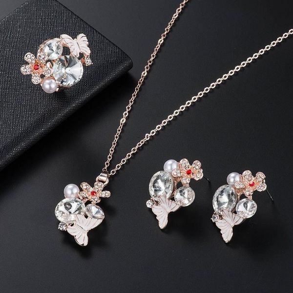 

l46 romantic sweet bridal set crystal butterfly zircon earring necklace ring set alloy, Silver