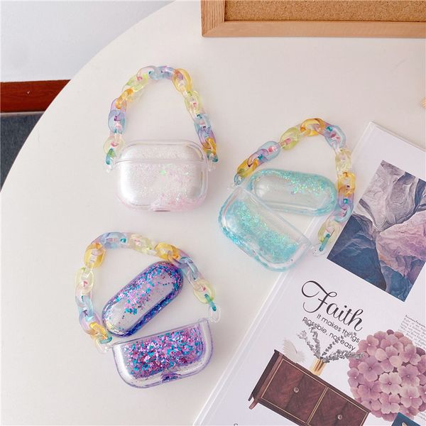 

for airpod pro case luxury pc quicksand wireless earphone case glitter protection cover for airpods 1/2 cases with keychain