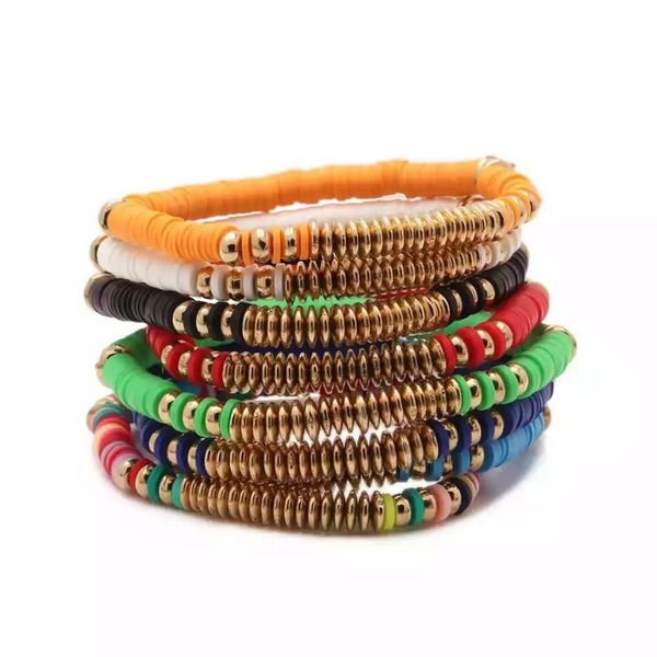 

polymer clay bracelet 6mm colorful bohemian ethnic style bracelet female elastic string bracelet(the logistics price pls contact us), Black