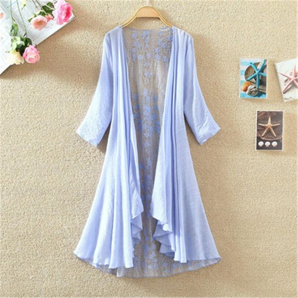 

2020 boho korean new kimono cardigan women lace summer cardigan embroidery blouse long shirt white camisa feminina pz3102, White;black