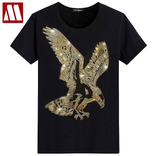 

england style fancy tshirt man diamond print short sleeve t-shirt men's fashion summer rhinestone eagle design bottom t shirts 1005, White;black