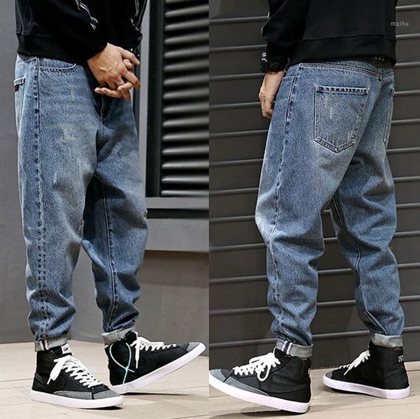 

men jeans plus size 42 men's casual denim harem pants loose pants elasticity hiphop streetwear mens trousers trendy man clothing1, Blue