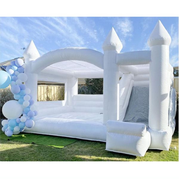Salto inflável de alta qualidade jumper casa casamento castelo inflável com combinação de slides toda branca cama de salto para venda envio grátis para porta