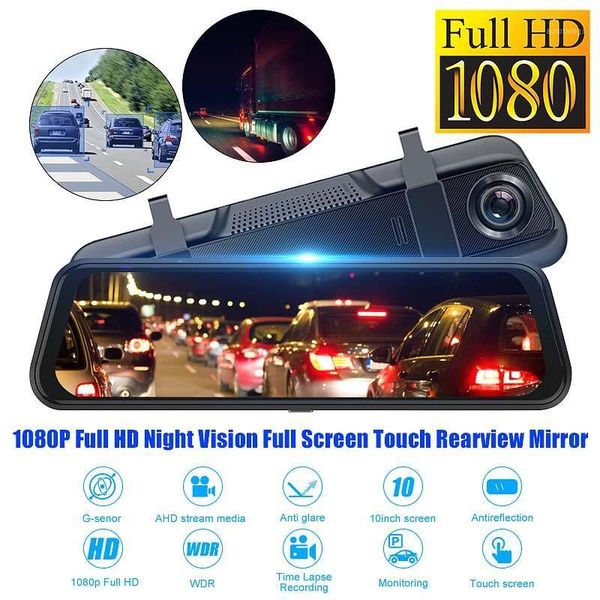 

1080p hd 10 inch car camera dual lens touch screen 1920x1080 rear view car mirror camera super night vision dvr1