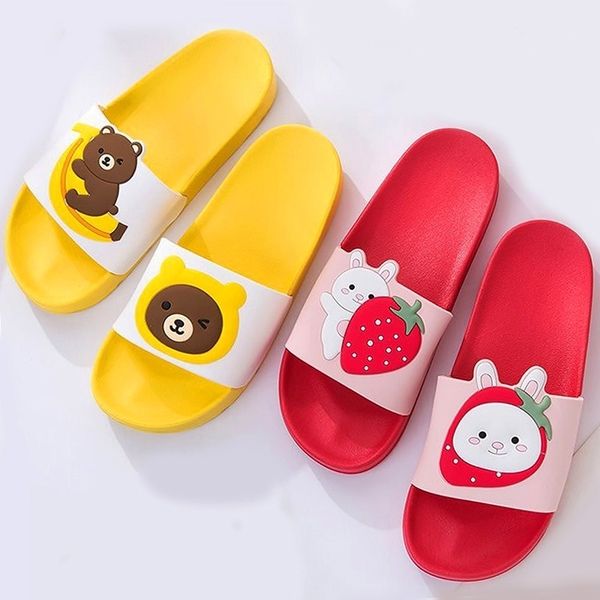 

cartoon bear rabbit slides women summer slippers fruits strawberry banana panda home slippers sandals women shoes flip flops y200423, Black
