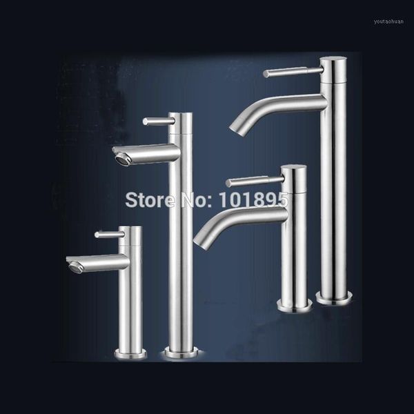 

bathroom sink faucets deck mounted nickle brushed sus304 stainless steel 2 models tall and short cold water basin tap l171501