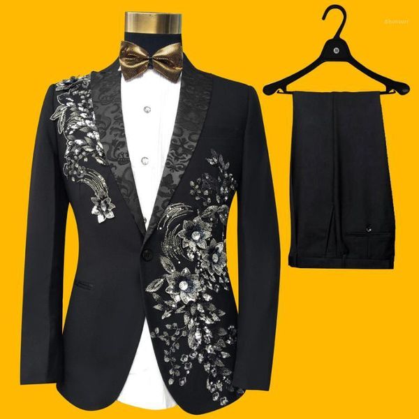 

men's suits & blazers stage performance costume host wedding dress groom suit1, White;black