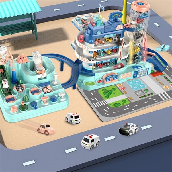 

electric track parking building car toy link racing rail train for children gifts mechanical adventure table game