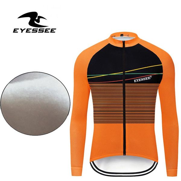 

eyessee 2020 winter thermal fleece cycling jersey long sleeve mtb bicycle clothing warm mountain bike clothes sportswear, Black;red