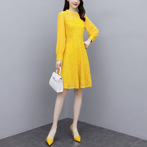 

xl7sn 2020 осень темперамент новый небольшой женский шить шифон средней длины шнурка dresslace dressdress 2020 осень новый женский маленький, Black;gray