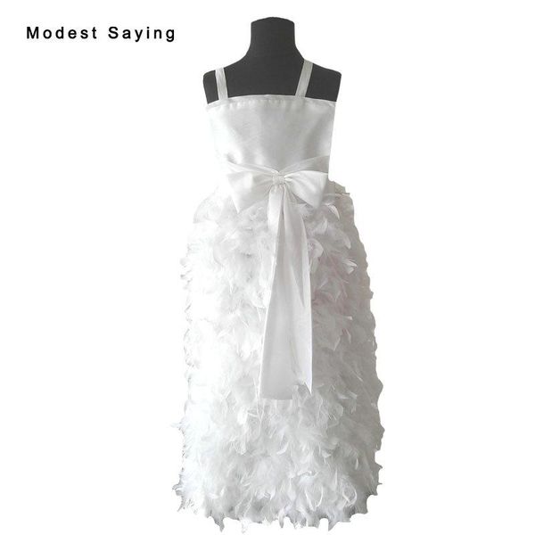 

lovely ivory sheath feather flower girl dress 2020 with straps ankle-length girl pageant party prom gowns primera comunion yf22, Red;yellow