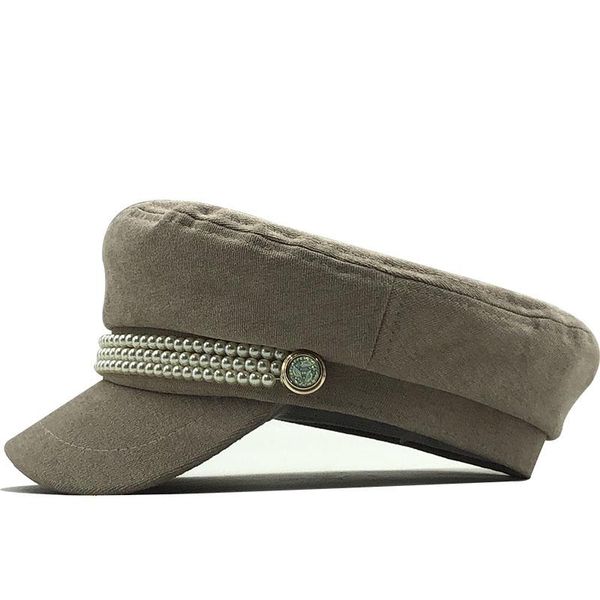 

2020 мода хлопок hat cap женщины повседневная pearl flat cap элегантный твердая осень зима теплая шерсть берет hat женский jllgqn light2010, Black;white