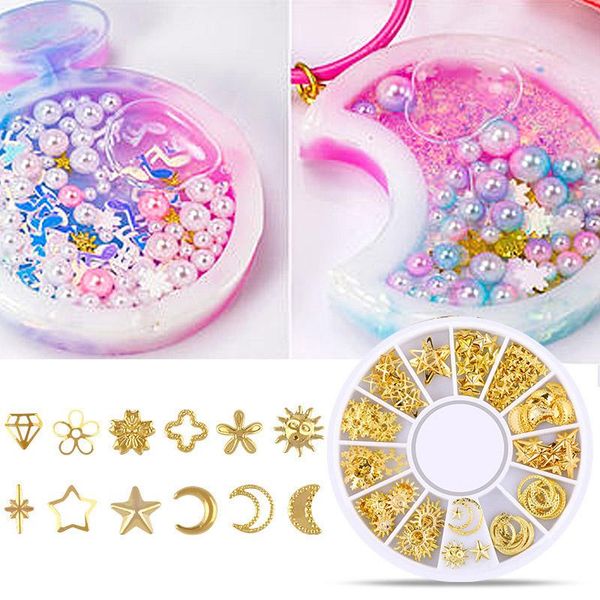 

ювелирные изделия металл маникюр геометрия заклепки хрусталь сердце алмазные полоковые круг золотая смола форма для уф-рамки смола ювелирные, Black