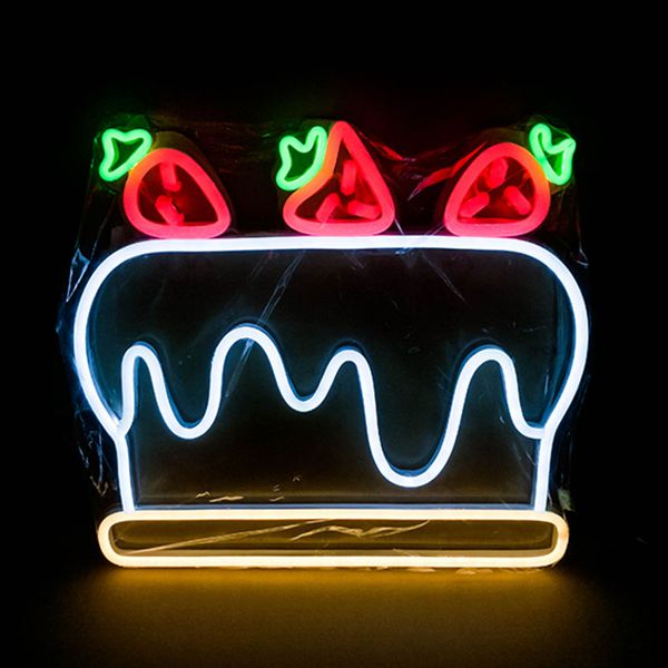 Strawberry Bolo Sinal LED Neon Luzes Cute Style Girl Room Decoração Bar Commercial RestaurantPublic Locais 12 V Super Bright