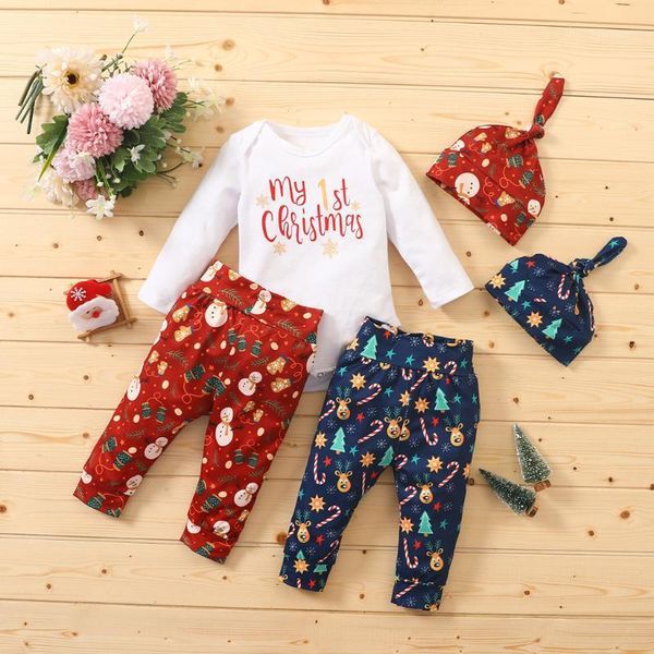 

my first christmas letter newborn infant baby boys girls sets clothing 1st christmas romper pants+hat xmas outfits set1, White