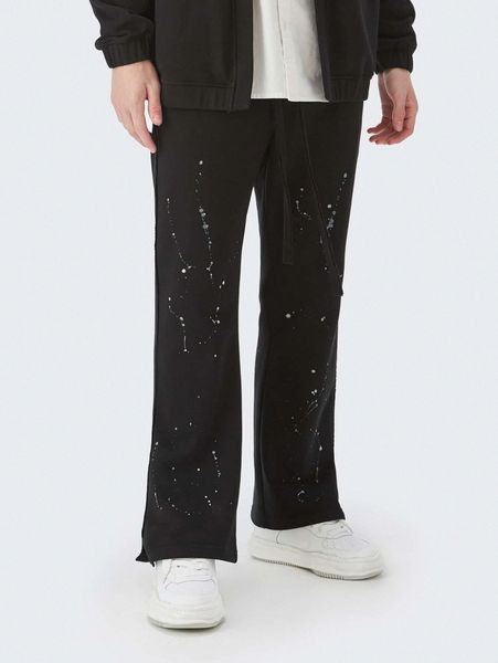 

men split side graphic pattern sweatpants z6z5#, Black