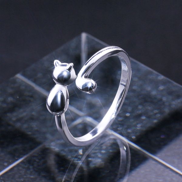 

februaryfrost brand romantic casual open ring cute calm cat shaped design birthday party gift for girl new year's present for girlfrien, Silver
