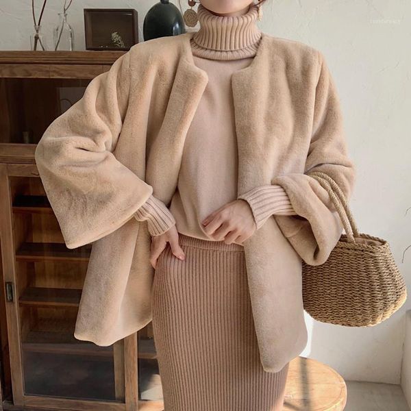 

faux fur coat women 2020 autumn winter warm soft fur jacket female plush overcoat casual teddy outwear f1091, Black