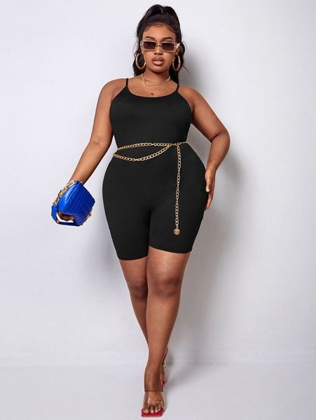 

sxy plus belted unitard cami romper h7rz#, Black