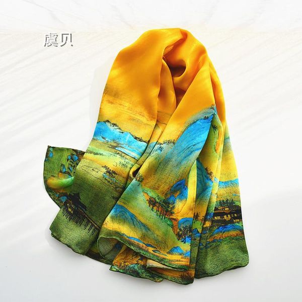 

scarves chinese classic yellow natural silk women scarf printed 100% real soft 110cm big square bandana wrap shawl gift for ladies, Blue;gray