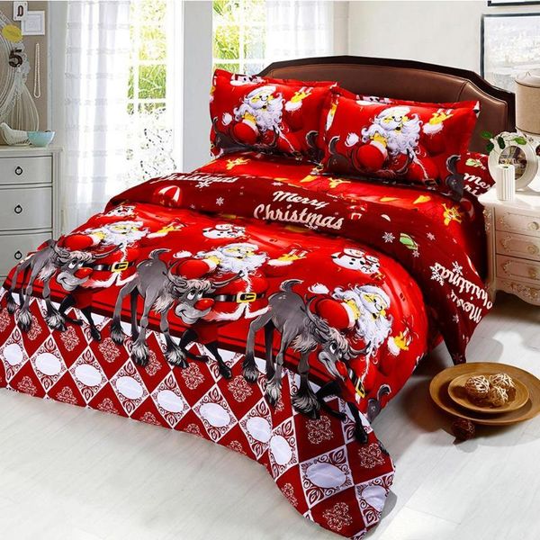 

4/2pcs red green christmas bedding set twin king  duvet cover set cartoon santa claus print bed sheet pillowcase bed cover