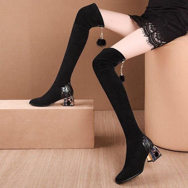 

over knee boots women's boots high heel elastic women's autumn winter 2020 new thin thick heel fashion, Black