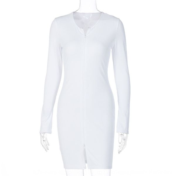 

женское любимой осень dresszipper платья 2020 новая длинный рукав молния сексуальные и slimversatile hip wrap платье v66xu, Black;gray