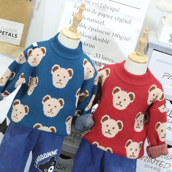

korean children's autumn winter 2020 new cartoon jacquard contrast boys' sweater, Blue