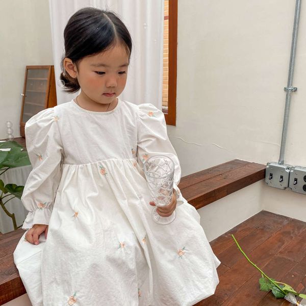 

solid mqd2021 spring princs long sve girl's white korean cotton skirt embroidered drs b5m5, Red;yellow