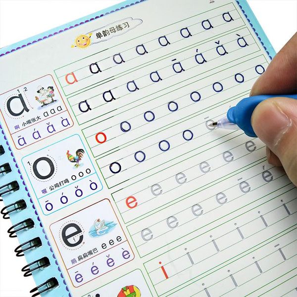 

english letter chinese pinyin words numbers drawing preschool learn to write magic writing paste children copybook practice 1set, Black;red